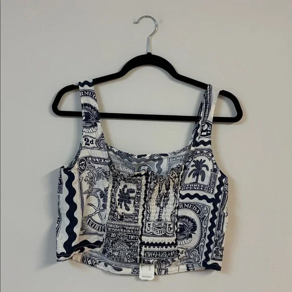 ❤️BNWT Nicole Miller Artelier linen blend postage stamp print Crop Top size S - Picture 5 of 7
